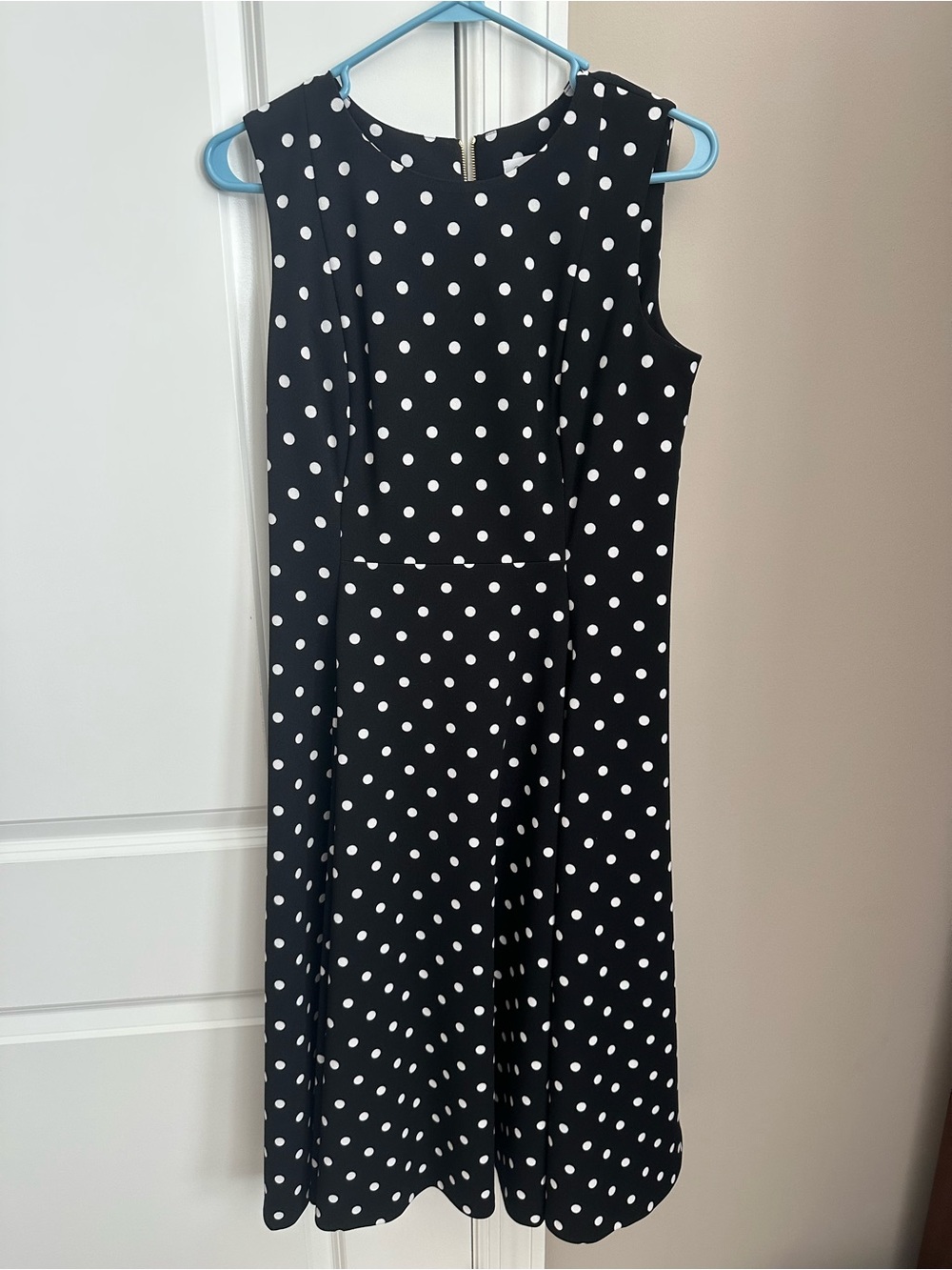 Calvin Klein Navy and White Polka Dot Sleeveless Dress